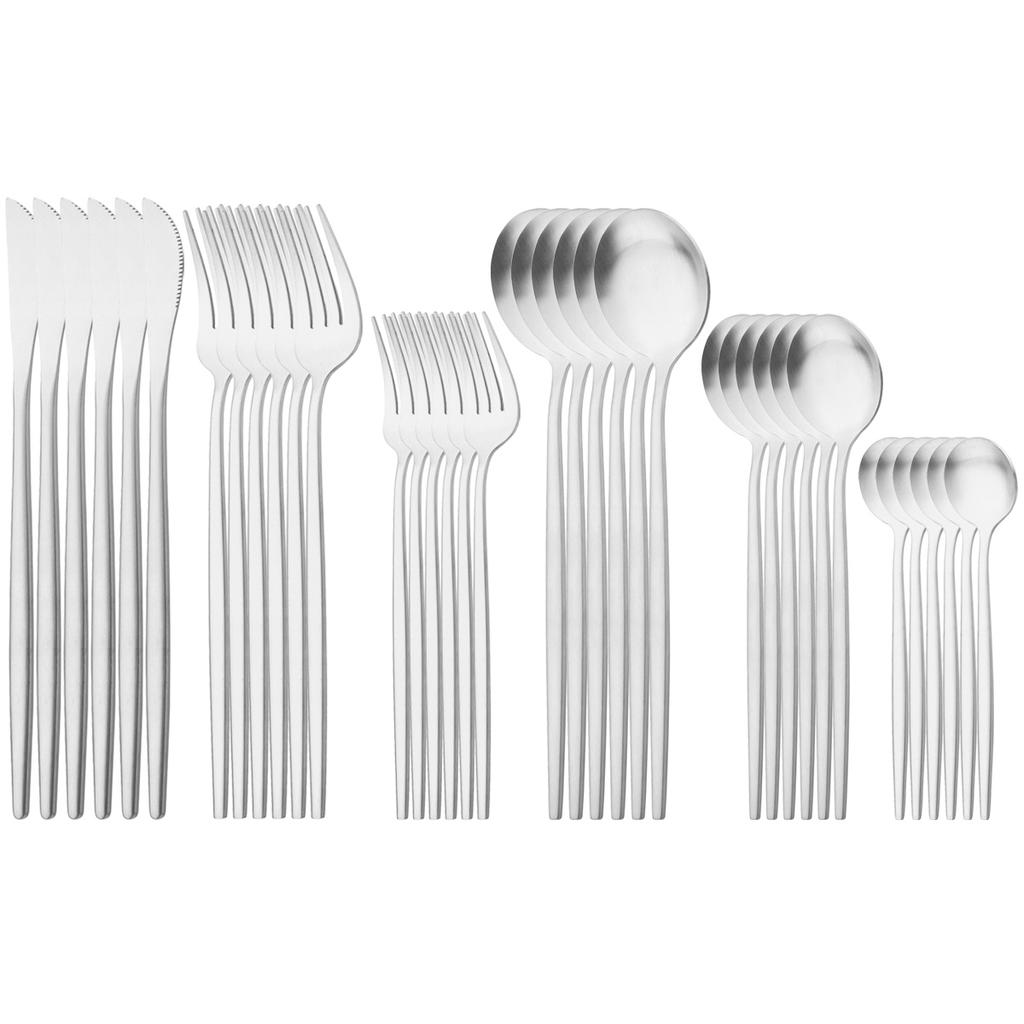 36Pcs Matte Stainless Steel Cutlery Set Mint Gold Dinnerware Set Knife Forks Coffee Spoon Silverware Western Kitchen Tableware