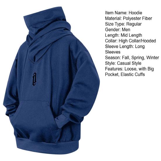 Мужская зимняя толстовка с капюшоном и высоким воротником, защита шеи, пуловер с капюшоном, длинные рукава