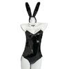 Sexy sex clothes open gear free sex underwear mirror patent leather one-piece bunny girl nightclub uniform hidden button