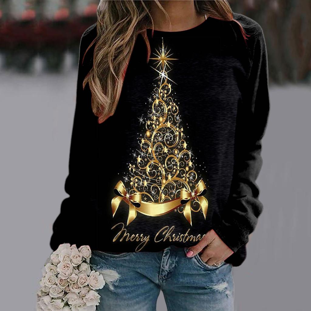 Winter Christmas Women Sweatshirt Santa Claus Graphic Print Pullover Blouse Tops Ladies Kawaii Sweatshirts Navidena