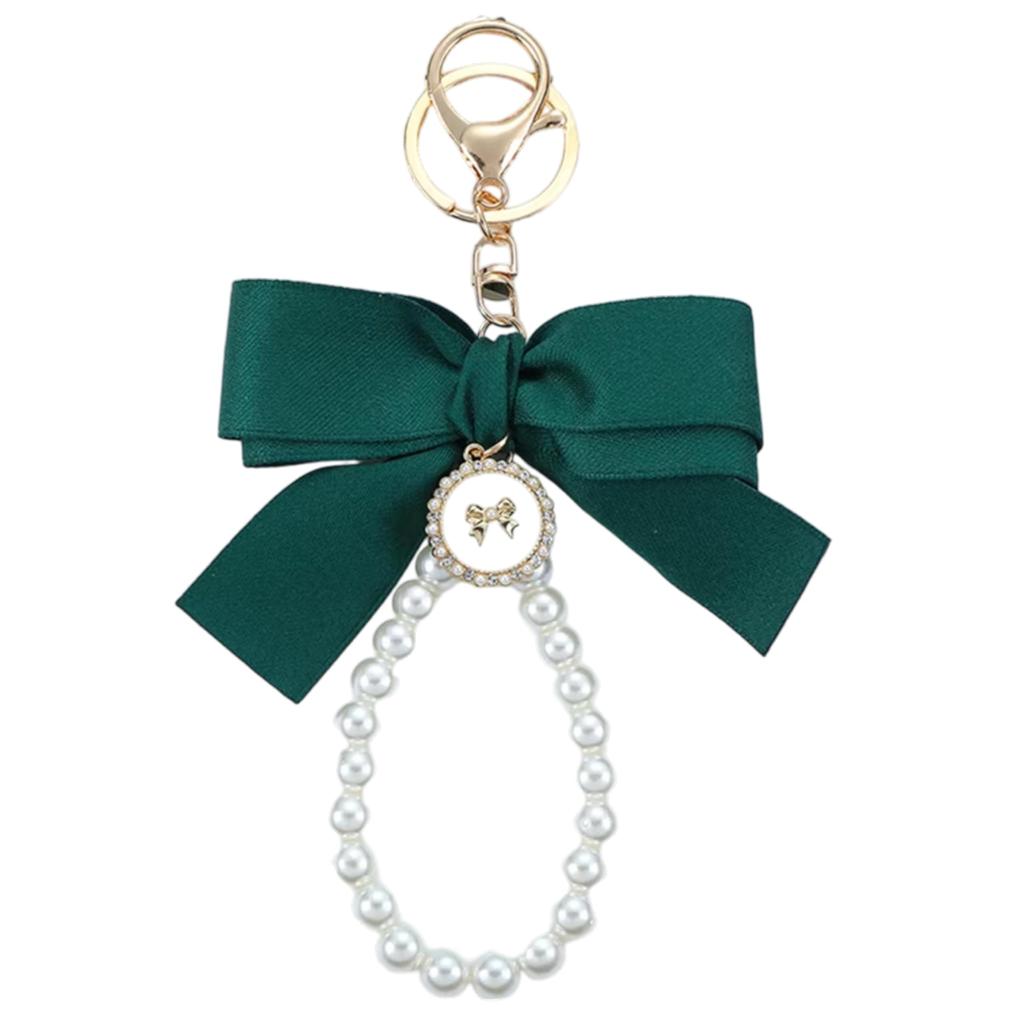 GrandslamEX Ribbon Pearl Heart Accessory Charm Key Ring Keychain Strap Smartphone Pouch AirPods Pro Wallet Cute Stylish Ornament Hook Small Colorful