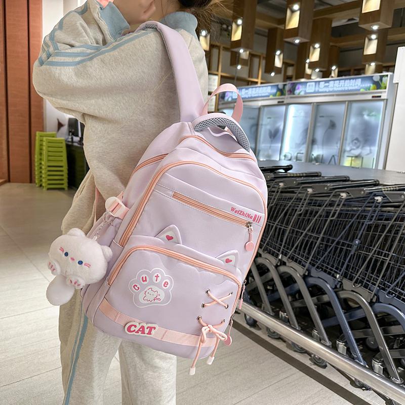 Школьный рюкзак для средней школы, женский, легкий, рюкзак с рисунком кота, большой емкости