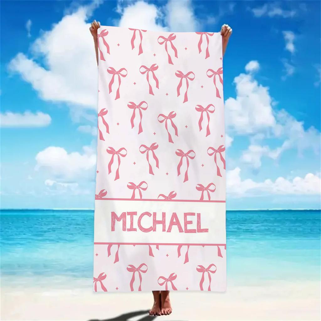 Personalized Big Bow Name Beach Towels For Kids Girls Trip Customize Pool Party Bath Towel With Name Graduation Birthday Gift