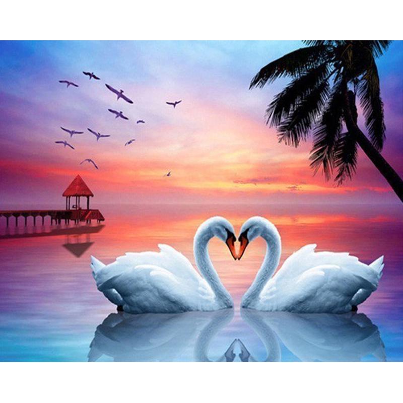 DIY Swan 5D Diamond Painting Full Round Drill Animal Diamond Embroidery Cross Stitch Mosaic Kits Wall Art Home Decor