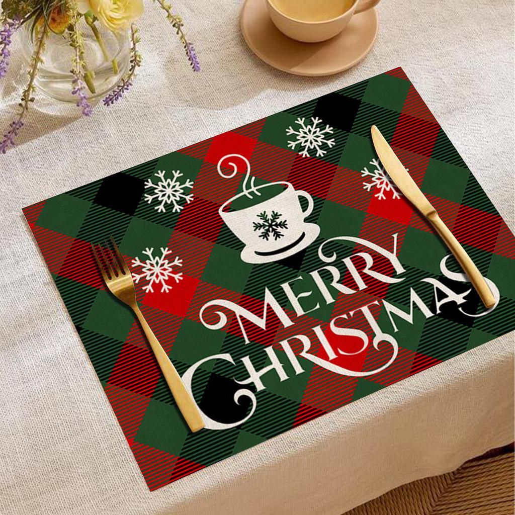 Elk Deer Printed Placemats Rectangular Christmas Snowman Trees Dining Table for Kitchen Decor Linen Non Slip Table Mats