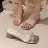 2024 New Hot Selling Square Toe Slippers Casual Summer Women's Shoes Transparent Heel Square Heel Slippers Jelly Low Heel