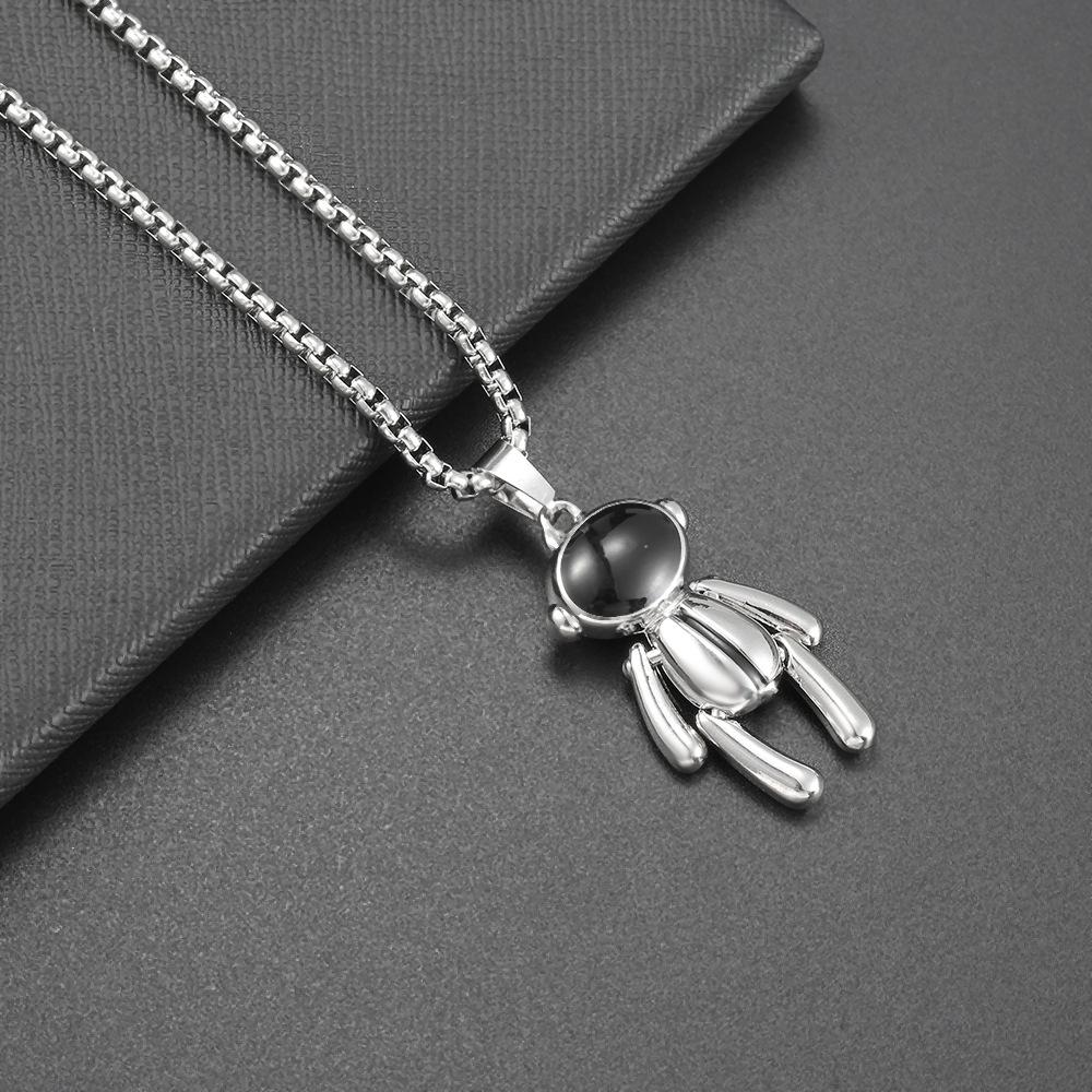 Ожерелье из титановой стали в стиле хип-хоп с мультяшным астронавтом, большое белое, для мужчин и женщин, длинное, с подвеской в виде танцующей куклы