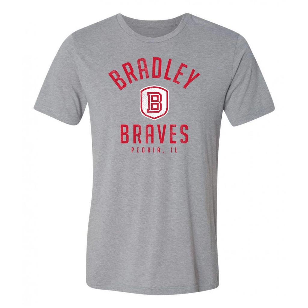 Bradley Braves Division Arch Triblend T Shirt - Athletic Grey