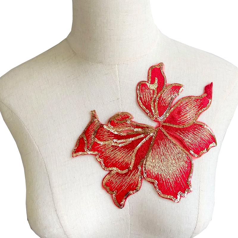 1PC Dress Accessory Bag Decor Flower Strips Sequin Flower Embroidery Patches DIY Sewing