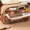 Clear Pencil Pouch 5 Layer Pencil Case Large Capacity Capybara Doll Capybara Sticker Brooche Kit