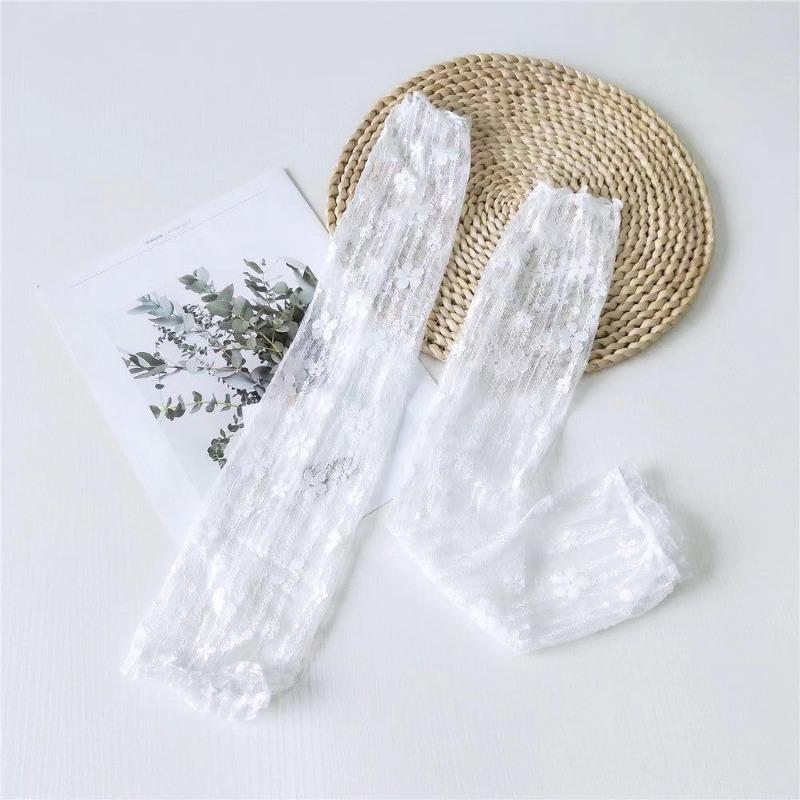 Long Lace Hollow-Out Fingerless Gloves Women Summer Anti-UV Sleeves Mesh Breathable Ice Silk Mittens Oversleeve Driving Cycling