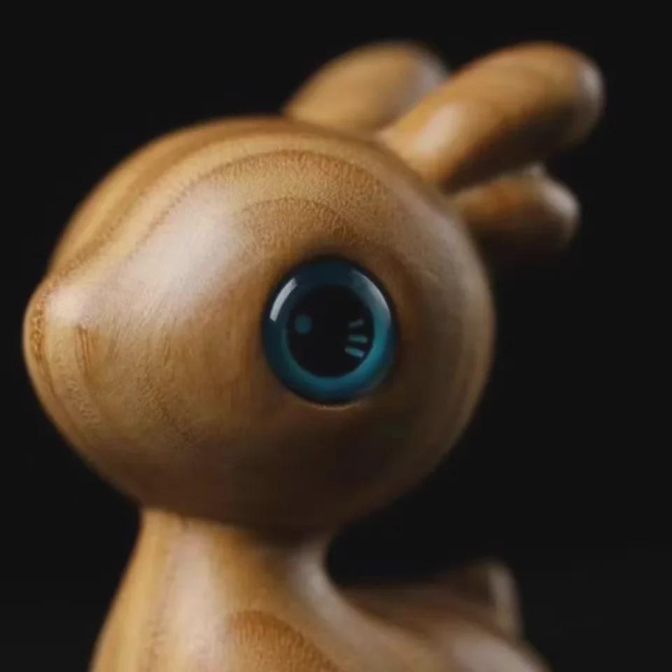 Green Sandalwood Hand-Carved Deer Figurine - Solid Wood Decor Piece