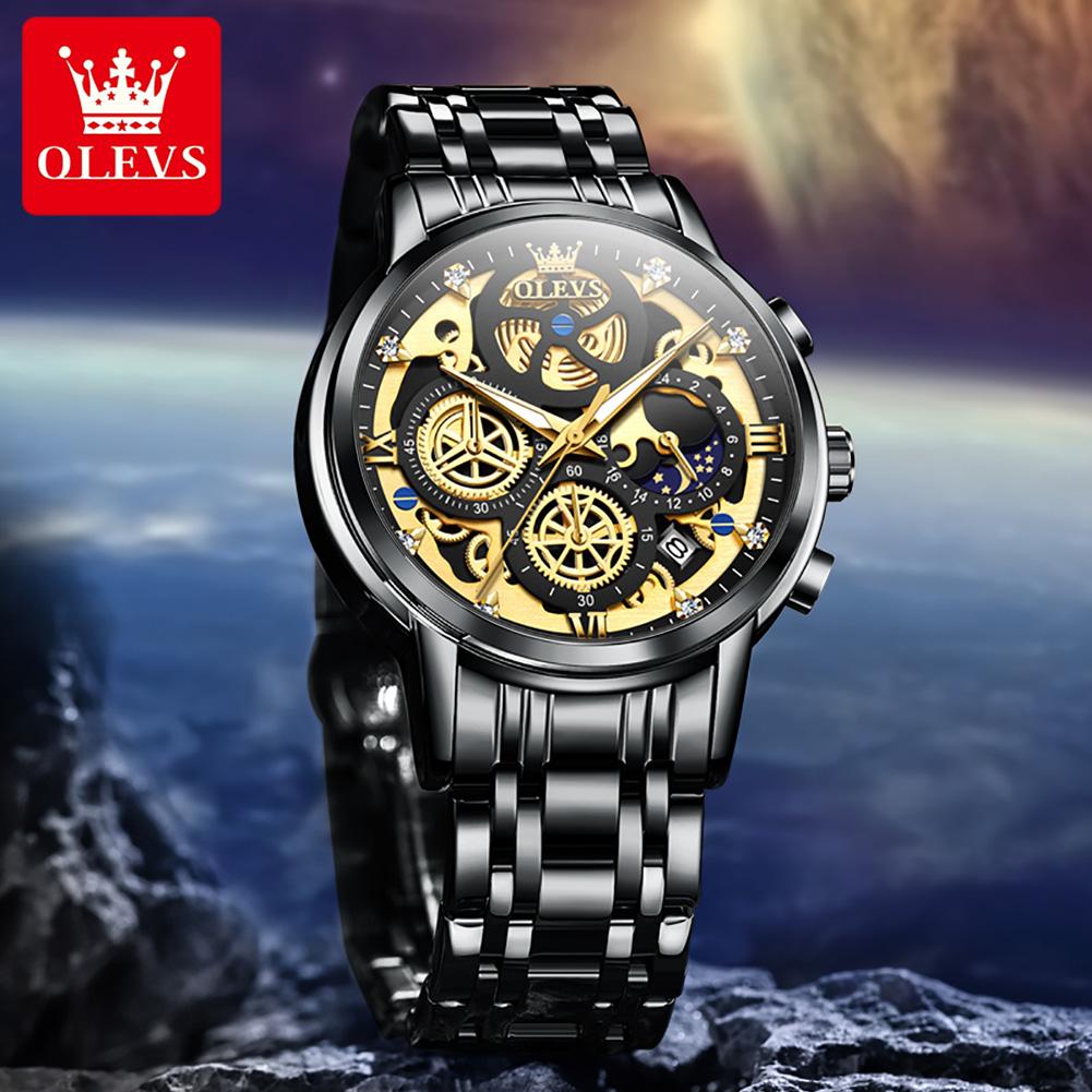 OLEVS 9947 Sell Original Quartz Watch for Men Skeleton Flywheel Design Classic Chrono Small Dial Top Luxury Men's Wristwatch