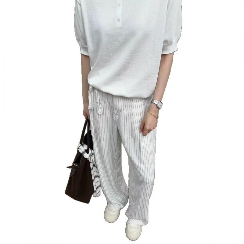 2026 Womens Wide Leg Pants White Cotton Linen Blend Loose Fit High Waist Casual Trousers Comfortable Flowy Slacks