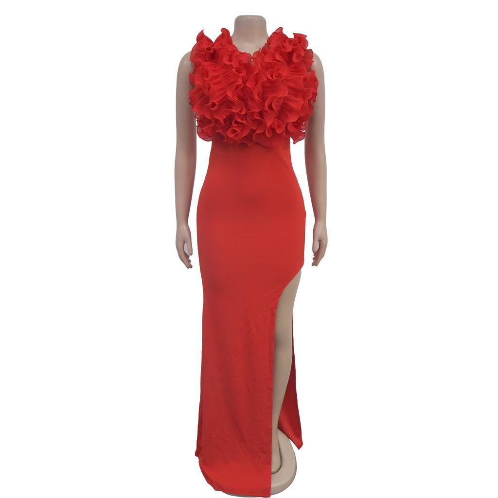 V-neck Sleeveless Long Split Dress - European & American Fashion Women's Clothing (C7013)