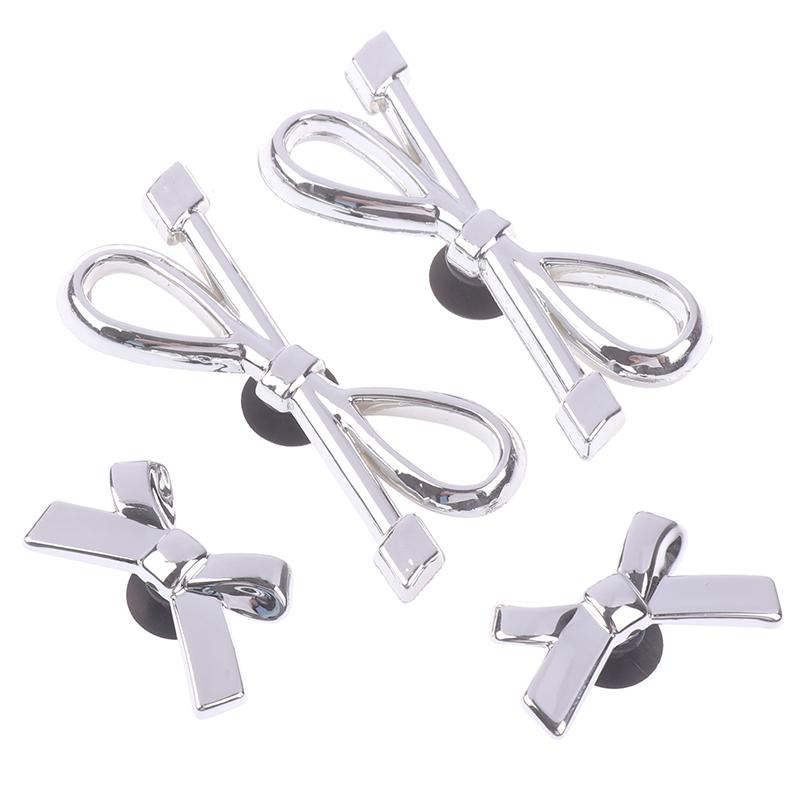 8Pcs/Set Metal Silver Electroplated Bow Button Dot Heart Charms Shoe Buckle Diy Detachable Clogs Sandals Accessories