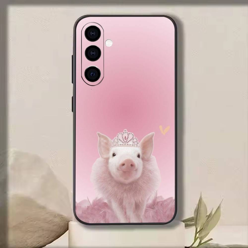 Cute Angel Pig Phone Case Black Silicone Soft For Samsung Galaxy A73,A72,A71,A70,A53,A52,A51