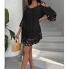 Openwork Lace Shoulder Straps Sexy Fashion Solid Color Loose Relaxing Resort Beach Sunscreen Swimsuit Cover