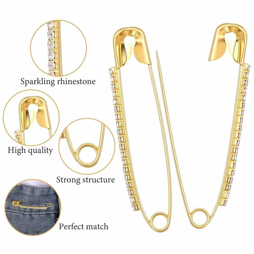 12PCS Shiny Pins Rhinestone Safety Pins Gold Rhinestone Crystal Brooch Pin Clothing