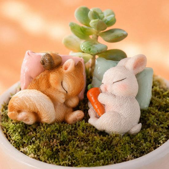 Huaqianguhh 2 шт. Мини-фигурки животных для ландшафтного дизайна, Маленькие спящие фигурки из смолы для горшков с суккулентами, мха, микро-ландшафтов, Декор для рабочего стола, Милый сад