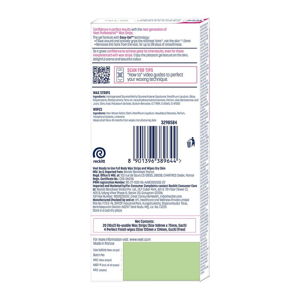 Veet Профессиональный набор восковых полосок для сухой кожи, 20 полосок (Пакет из 3) | Гель-воск для удаления волос для женщин | До 28 дней гладкости