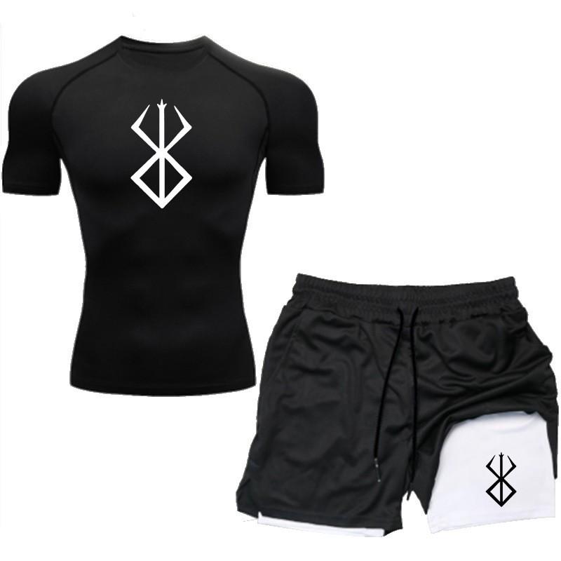 Mens Quick-Dry Breathable 2-Piece Sport Set Short Sleeve T-Shirt Shorts Gym Workout Running Outdoor Fitness