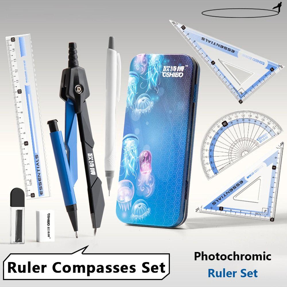 9PCS/Set Propelling Pencil Stationery Ruler Set Plastic Measuring Ruler Protractor Students