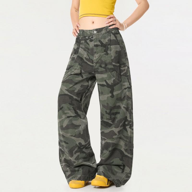 OREETA Tactical Style Camo Pants Unisex Loose Straight Leg Casual Trousers Teens