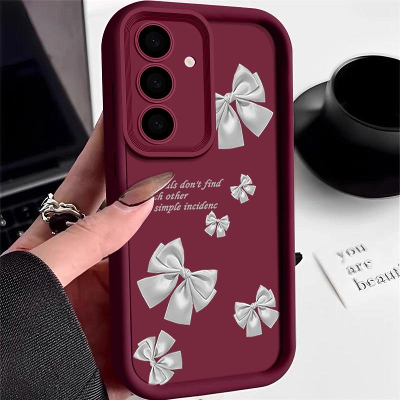 Мягкий матовый чехол TPU с принтом банта для Samsung S25 Ultra S24 FE S23 Plus A16 A56 A55 A36 A06 A26 A15 A35 A05, защитный противоударный чехол для телефона