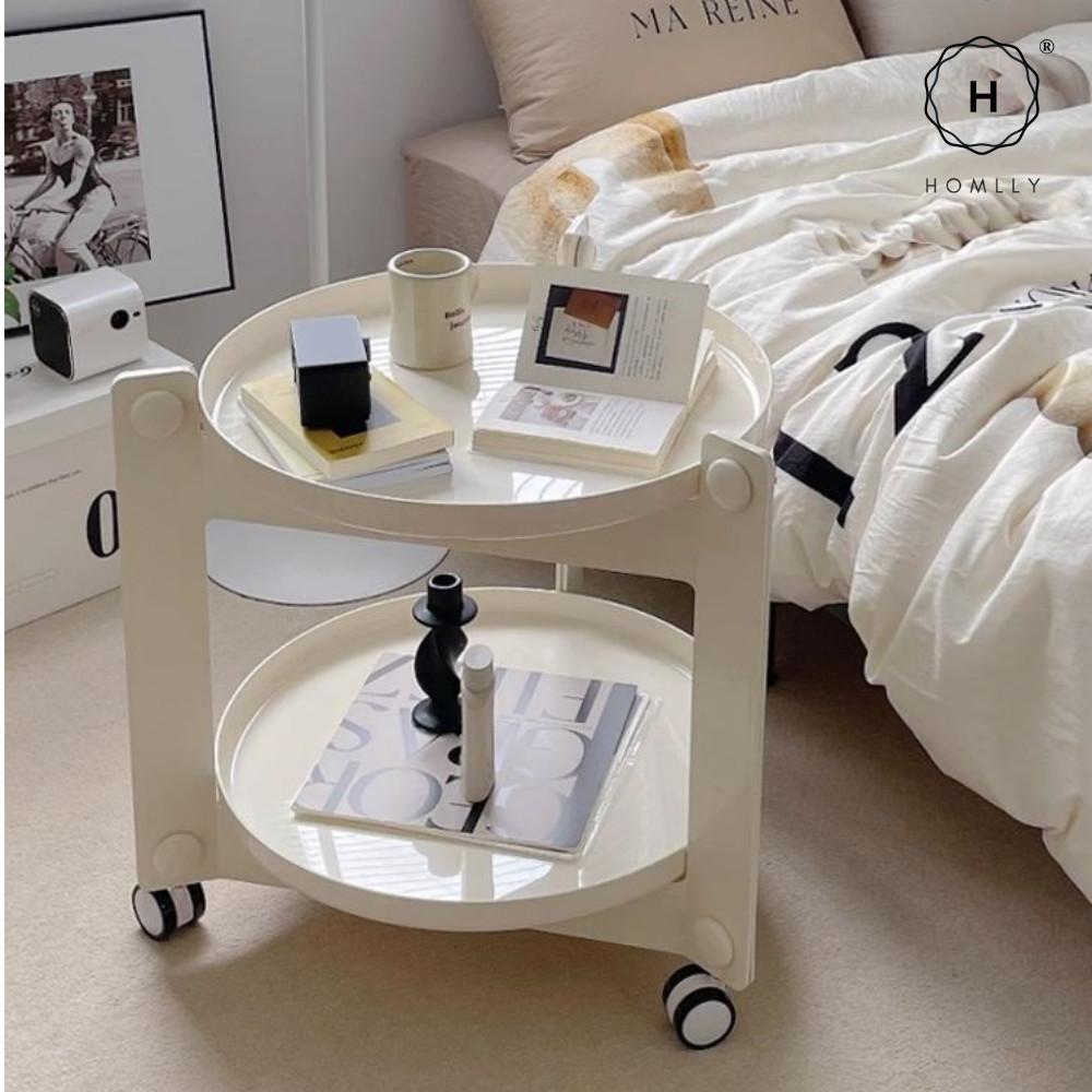 Homlly Lunii 2 Tiers Coffee Round Side Table With Rolling Wheels