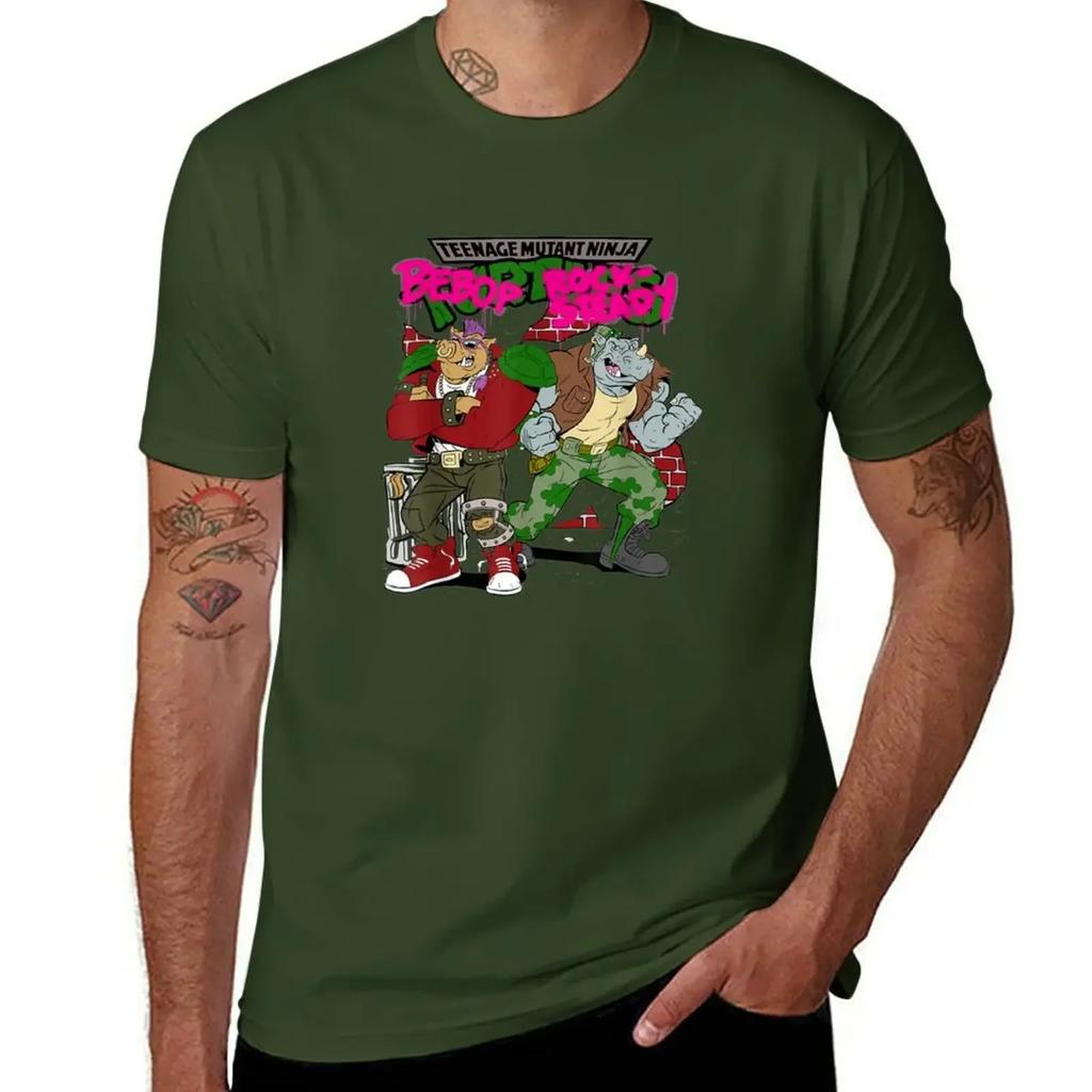 Футболка с граффити Bebop and Rocksteady оверсайз милые топы однотонные белые футболки мужские 2025 новая модель