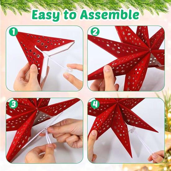 Christmas 3D Paper Star Lantern 7 Point Hollow Paper Star Lampshade Hanging Decoration for Christmas New Year Wedding Party Holiday Birthday