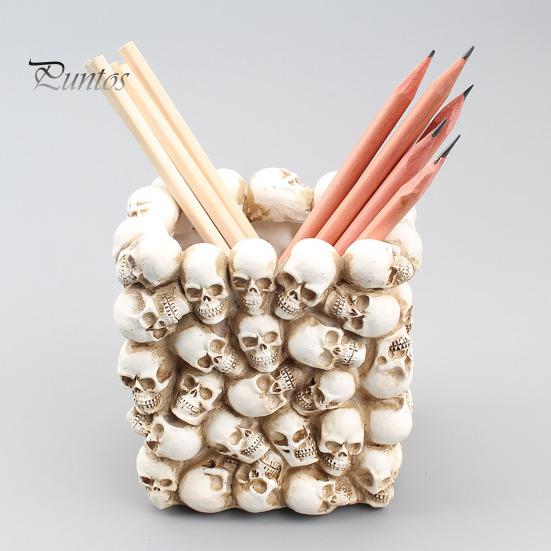 Держатель для ручек в форме черепа, органайзер для кистей для макияжа, большая вместимость, туалетный столик, офисный стол, ящик для хранения, украшение на Хэллоуин