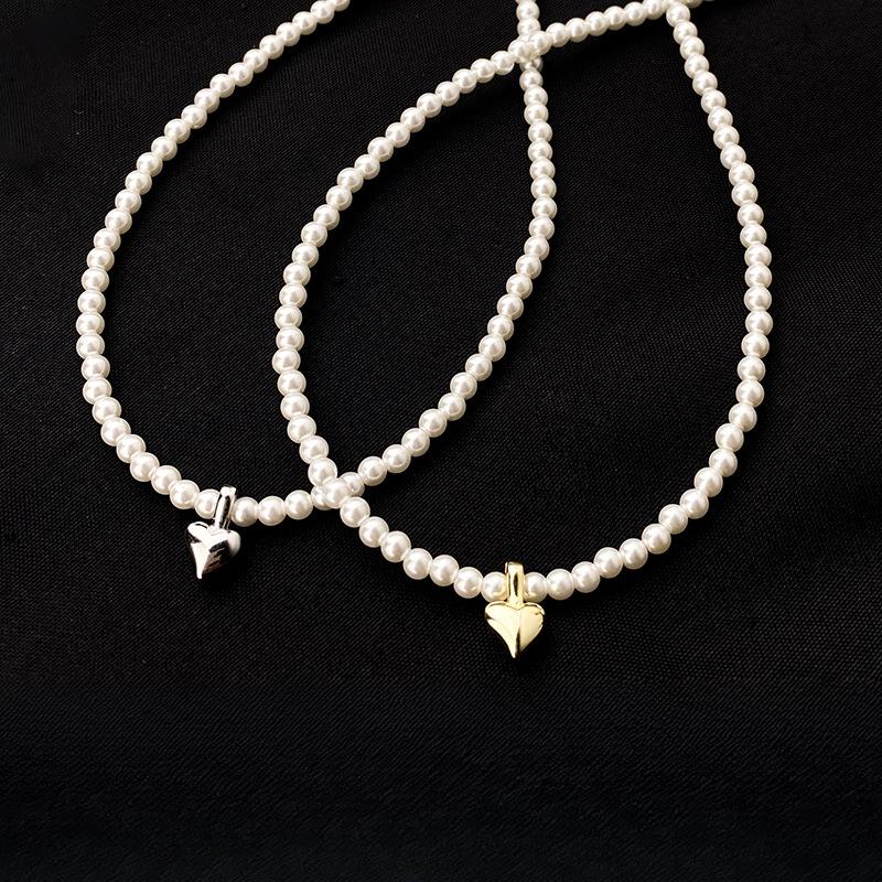 Ожерелье Love Pearl Съемная подвеска в форме сердца Цепочка на ключицу Французский ретро Легкая роскошь Ощущение