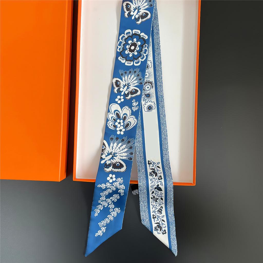 2024 Новый Дизайн Маленький Цветочный Шарф Таро Женский Узкий Сумка Шелковые Шарфы Роскошный Бренд Шарф Фуляр Платок для Волос Головная Повязка