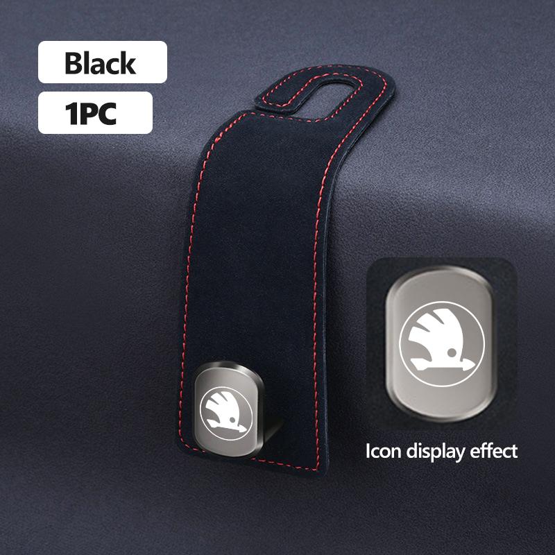 AAAJE1 For Skoda Alloy Suede Car Seat Headrest Hook Auto Back Seat Organizer Accessories Kodiaq Fabia Kamiq Karoq Octavia 2 3 Rapid