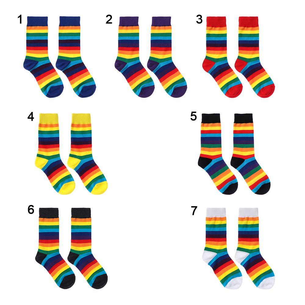 Street Skate Casual Sports Elasticity Sweat Retro Harajuku Long Sock Cotton Socks Rainbow Striped