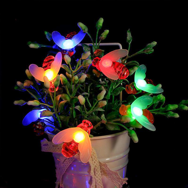 Уличные водонепроницаемые светодиодные гирлянды на солнечных батареях в виде пчел - декоративные для газона, сада, двора, кемпинга и праздников.