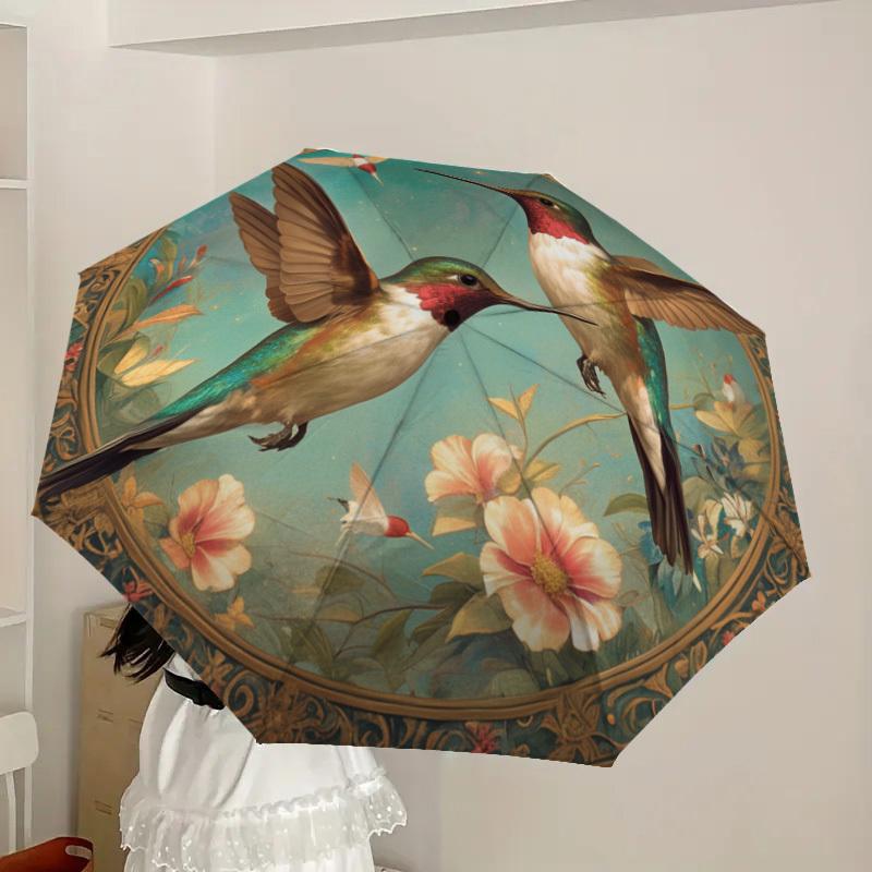1pc Hummingbird Garden Artwork Umbrella with Plastic Handle,Suitable for All Seasons Home Travel Outdoor UmbrellaDD504