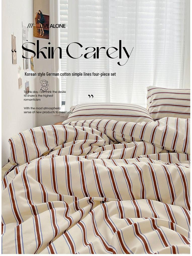 Минималистский комплект постельного белья из хлопка в полоску от японских и корейских блогеров - односпальная/двуспальная кровать для студенческого общежития, постельное белье из 3 предметов