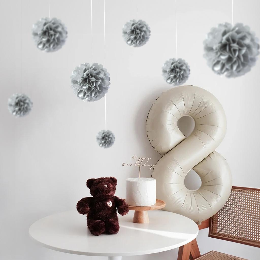 1 шт. Набор 7,8-дюймовых серых бумажных цветочных шаров для вечеринки по случаю дня рождения, бумажные шары с помпонами, подвесные цветы, бумажные помпоны