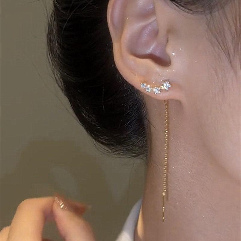 Трендовая длинная проволока с кисточками и нитью, цепочка с восхождением, звездное сердце, бусины, подвески, серьги-подвески, женские прямые висячие серьги, ювелирные изделия