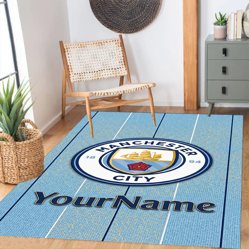 Manchester City Customize Text Floor Rug Office Rug Design for Dormitory Dining Room Foyer Hallway Anti-slip Rug Office home decor Wedding Party Gift