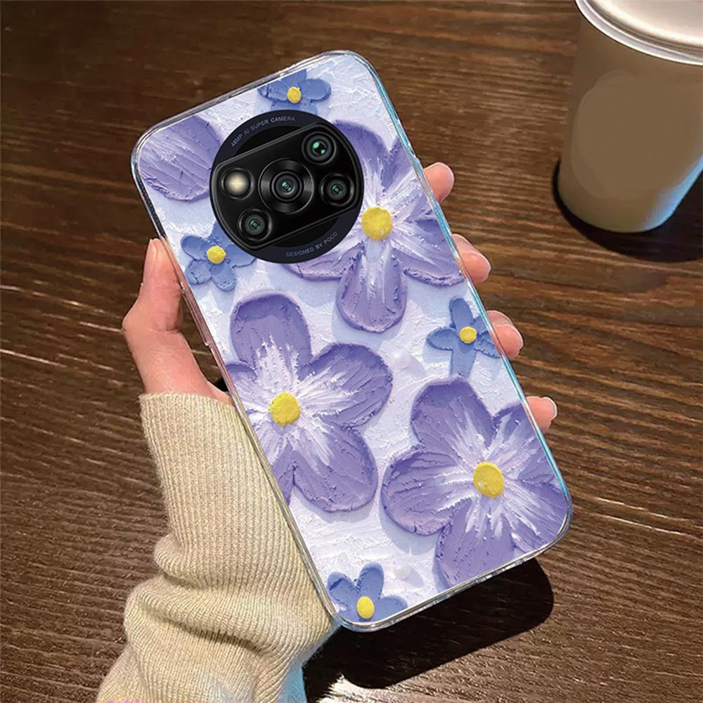 Rose Flower Daisy Oil Painting Phone Case For Xiaomi Poco X3 NFC X3Pro Cover Protection Clear Couple Transparent PocoX3 6.67"