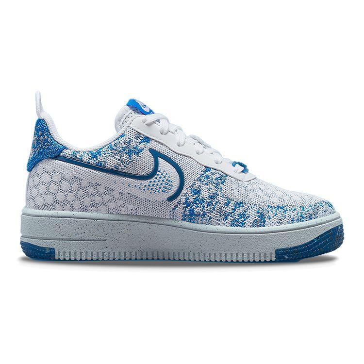 Nike Air Force 1 Crater Flyknit GS White Dark Marina Blue Детские кроссовки Football-Grey Photo-Blue DM1060-100