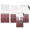 4/16/24Pcs Red Silver Flatware Cutlery Set Stainless Steel Dinnerware Wood Handle Spoon Steak Knife Fork Dinner Tableware Set
