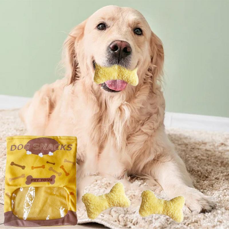 Bone Plush Dog Toys with Squeakers Soft Stuffed Dog Bone Snacks Bag Plush Squeaky Toy Interactive Cute Cognitive Training Treat