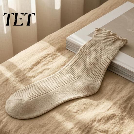Cozy Home Leisure Socks Women Ruffle Turn-Cuff Crew Socks, Breathable Combed Cotton Lettuce Edge Ankle Gentle Temperament Aesthetic for Girls,