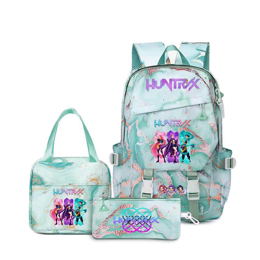 K-Pop Demon Hunter Girl Group Backpack Demon Boy Group Cartoon Anime Lunch Bag Pencil Case Three-Piece Set