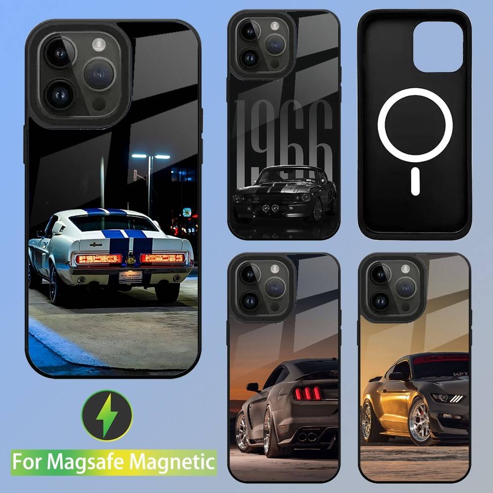 Чехол для телефона GT Car F-FordS M-Mustang для iPhone 16,15,14,13,12,11,Pro,Max,Plus,Mini,SE Новый Магнитный Беспроводной Зарядник Magsafe